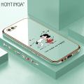 Hontinga for OPPO A12E Back Cover（Free Lanyard）Luxury 6D Plating Happy Puppy and Girl Side Pattern Case Soft Silicone Square Mobile Cover. 