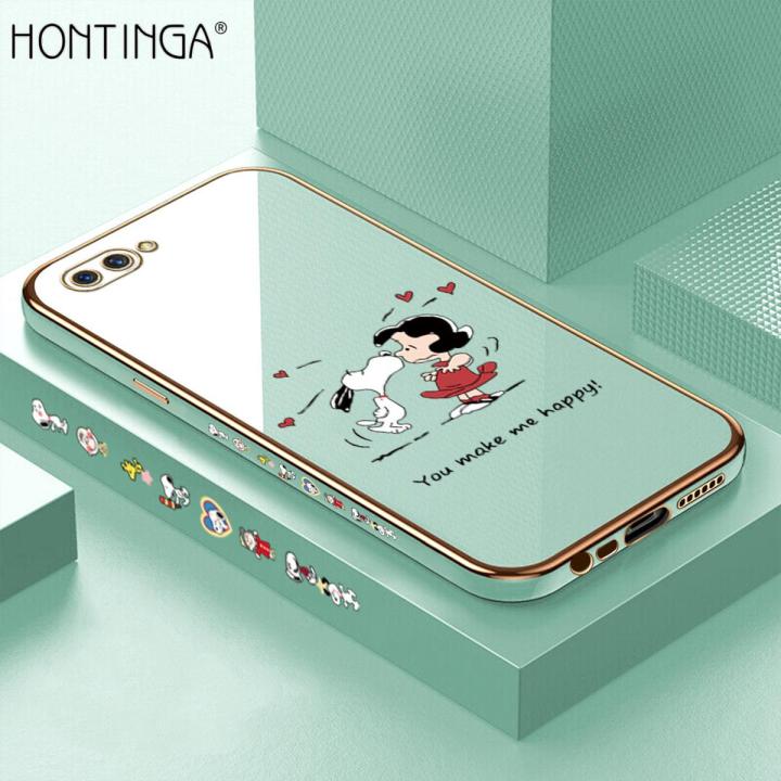 Hontinga for OPPO A12E Back Cover（Free Lanyard）Luxury 6D Plating Happy Puppy and Girl Side Pattern Case Soft Silicone Square Mobile Cover