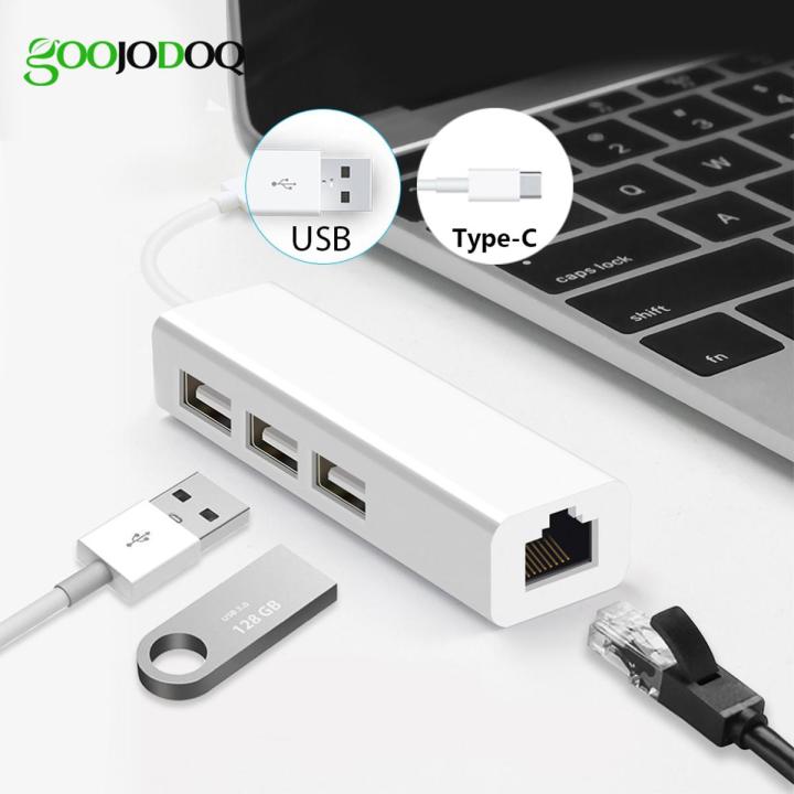 【Miga Plaza】USB Ethernet with 3 Port USB HUB 2.0 RJ45 Lan Network Card USB to Ethernet Adapter for Mac iOS Android PC  RTL8152 USB 2.0 HUB