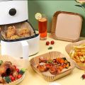 50 disposable paper liners with anti-adhesive coating for air fryer, parchment paper, and cooking paper. 