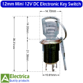 2/5 pcs Stainless Steel Electronic Key Switch ON OFF ON Lock 12mm Power Switch 12*21mm 3 PIN 2 Keys by electrica. 