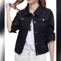 Ats-Regular Collar Black Womens Denim Jacket. 