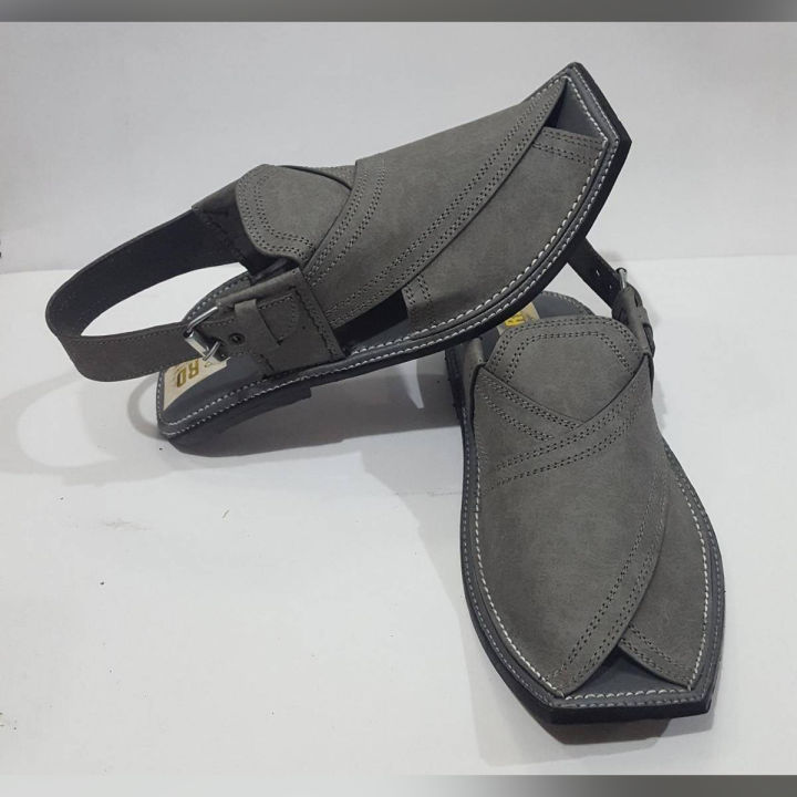 ASH GREY PESHAWARI LEATHER CHAPPAL FOR MEN