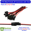 JST-SM 2 Pin Male/Female JST Connector with 10cm 20AWG Wire for LED Light Strip & DIYs etc pack of 5/10/15 Pairs SM JST Connector. 