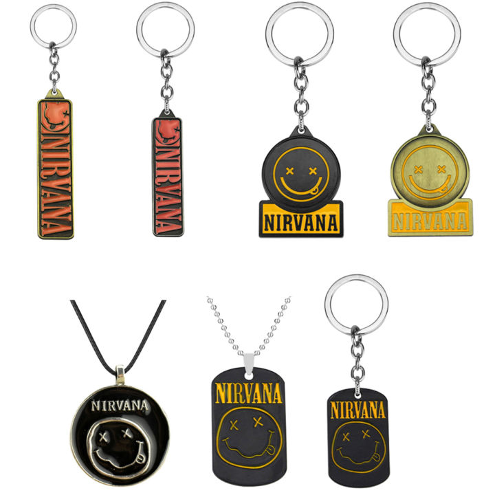 N-Nirvana Band Logo Keychains Cute Smile Face Punk Necklace Pendant Collar Chain Fashion Necklace For Women Men Jewelry Gifts