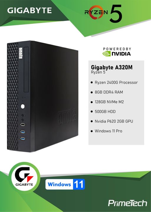 Ryzen 5 Gaming PC - Ryzen 5 2400G Processor, 8GB DDR4 RAM, 128GB NVMe M2, 500GB HDD, Win 11 Pro, 2GB DDR5 Graphics Card