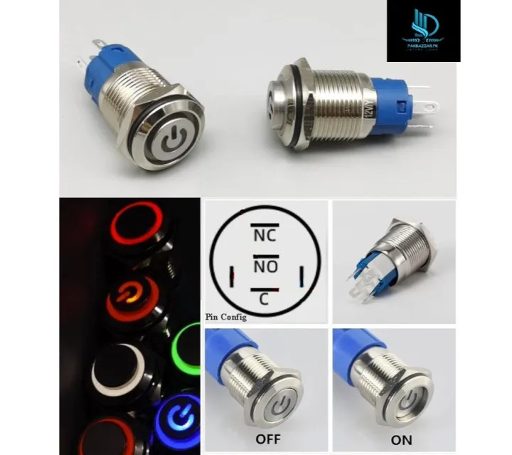 220V 16MM METAL PUSH BUTTON SWITCH SELF-LOCK LATCH ON-OFF RED LIGHT ...
