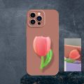 Hstyle For iPhone 12 Pro Max Fashion cartoon print drip glue pink tulip flower phone case station boy Greer couple gift liquid silicone shock proof soft back cover shell girl waterproof. 