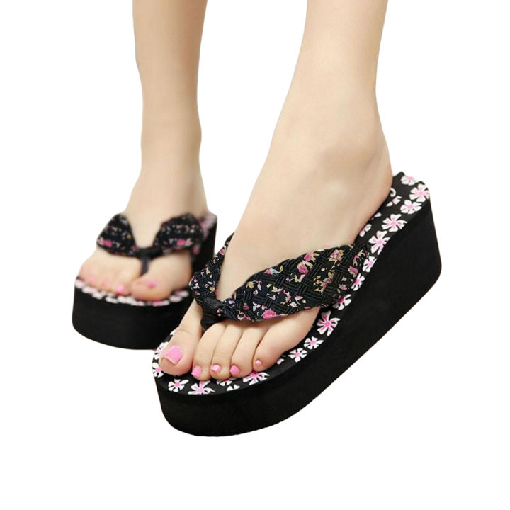 For On Women Ladies Girls Wedges Floral Flip Flops Sandals