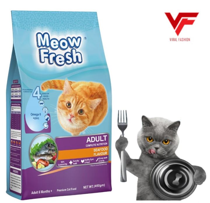 Fish Flavor Dry Cat Food Meow Fresh Classic 450 gm Sea Food Flavor Cats Food for All Stages of Cats Imported Formula Adult Cat Foods Best for All Breeds Adult Cat and Kittens Pet Food All Natural Ingredients Best Cat Food