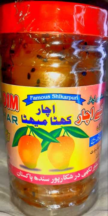 Achar Katha Meetha Famous Shikarpuri ( 500grams x1 Bottle ) ingredients, Mango Vinegar  Kalongi  Zeera Masala acetic acid etc