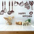 Happy Kitchen Tools designed wall stickers for decor lovers ( 30 by 18 Inches )  - Brown. 