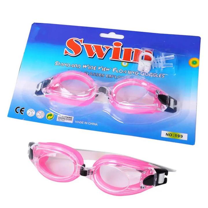 Baby Toddlers Swim Goggles, 3 in 1 Swimming Goggles With Protective Case Nose Clip and Ear Plugs (Waterproof) Summer Google Glasses Best Swimming Glasses WIth All Equipments (Random Color)