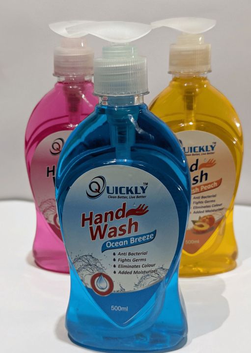 Quickly 500ml Hand Wash – Softens & Protects Hands – Fresh Scents: Aqua Fresh, Peach Blossom, Rose Petal Bliss - Effective Clean - Antibacterial