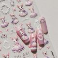 Noble Rococo Bunny Girl Pearl Butterfly Easter Egg Rabbit Soft Relief Self Adhesive 5D Nail Art Decoration Sticker 3D Nail Decal. 