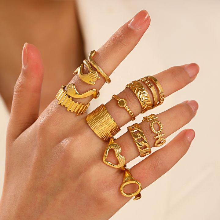 Fashion 18k gold stainless steel jewelry women adjustable beautiful stainless steel 18k gold ring