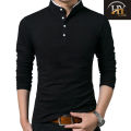 Stylish Black Collar Design Full Sleeve T-shirt For Men's by HY Textile. 