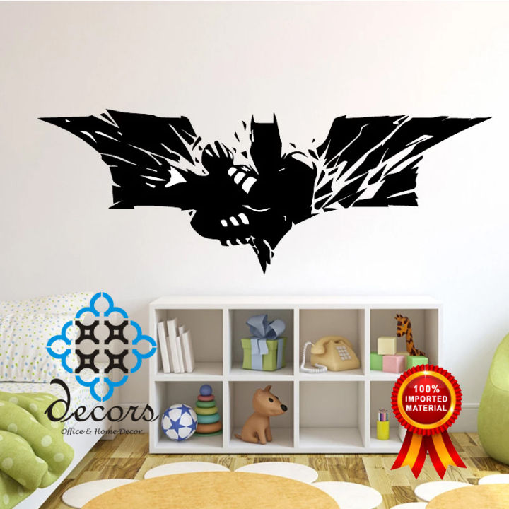 decor - size- 2 x 0.8 feet -batman splash bat man comic series cartoon style wall sticker vinyl PVC decals DIY tattoo style for kids ,bedroom, boys, girls, car, home decoration - black color