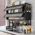 Double Cabinet Dish Drying Rack Over Sink | Modern Steel Kitchen Dish Drying Storage Organizer Stand with Cover | Kitchen Sink Cabinet Drain Shelf for Plates Bowls Utensils Cleaning Tools. 