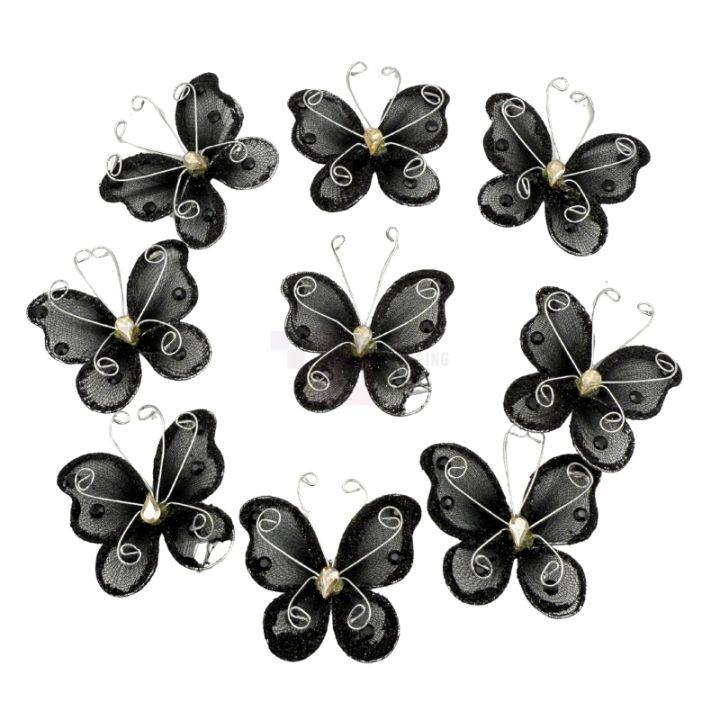 Black Butterfly Decoration - 2 Inch By 1.8 Inch - Pack Of 9