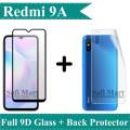Xiaomi Redmi 9A Complete Black 9D Tempered Glass Full Glue Screen Guard + Back Jelly Protector Hydrogel Soft Film Protection For Redmi 9A - Transparent. 