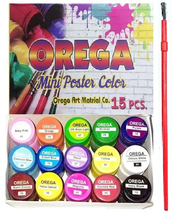 1 Brush With 15 Orega Poster Color Colours Colors - 15 different shades bottles 15cc