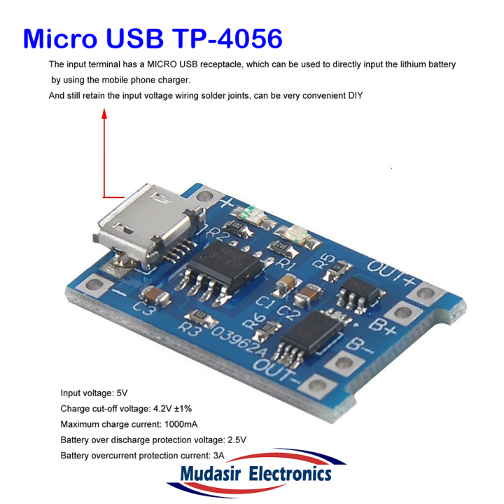 TP%204056%20Micro%20USB%2018650%20Lithium%20battery%20charging%20and%20protection%20integrated%20charging%20board%20-%20Image%203