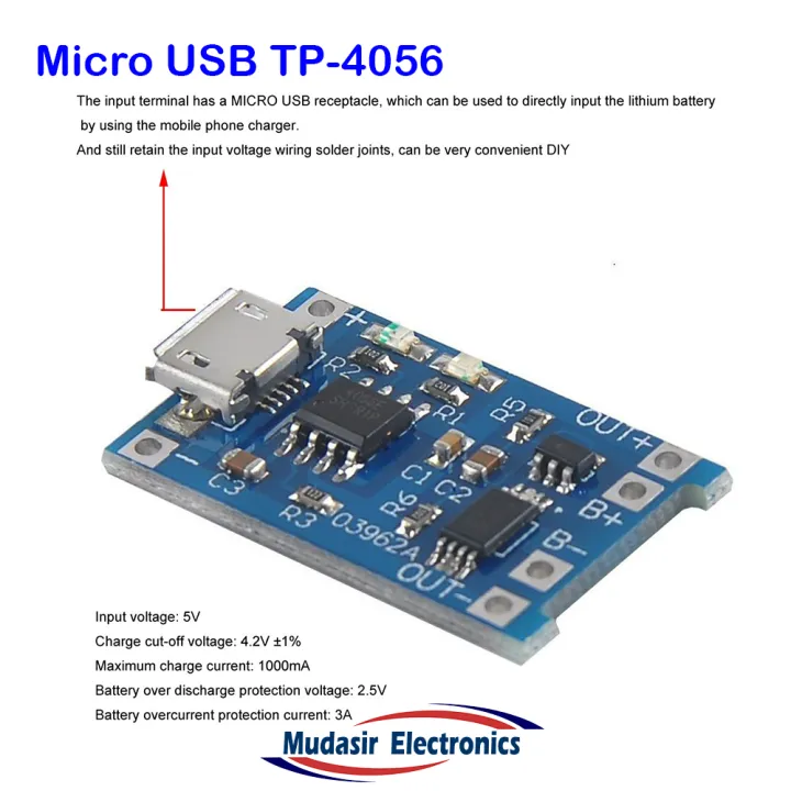 TP%204056%20Micro%20USB%2018650%20Lithium%20battery%20charging%20and%20protection%20integrated%20charging%20board%20-%20Image%203