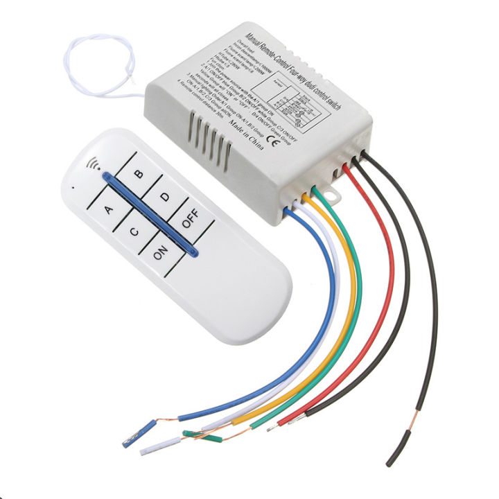 4 Channels ON/OFF 220V Wireless Lamp Remote Control Switch Receiver ...