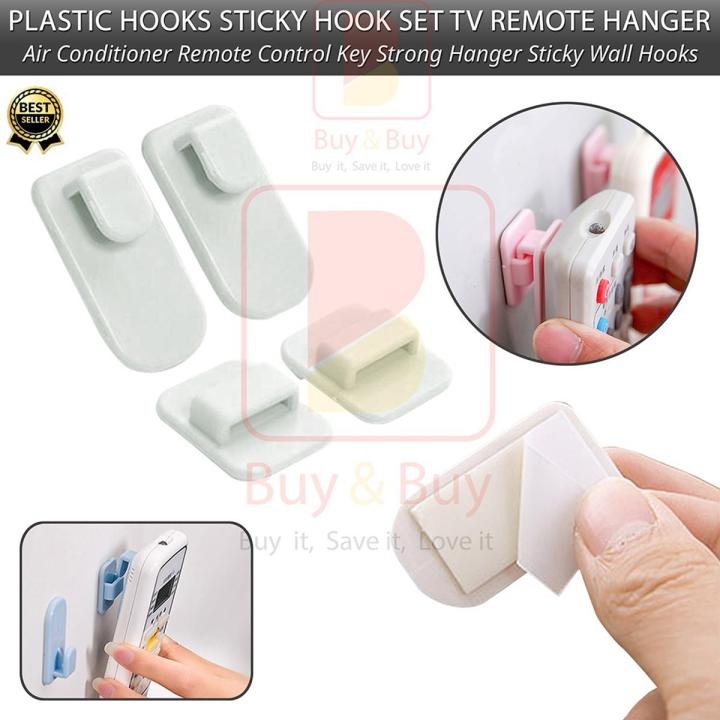 Remote Control Holder Hook Wall Mount Storage Sticky Plastic Hook with Strong Self Adhesive and Hanging Buckle for TV Air Conditioning Remote Control Key Hanger