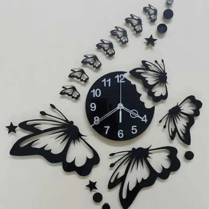 3D butterfly wall clock Style Wooden Wall Clock
