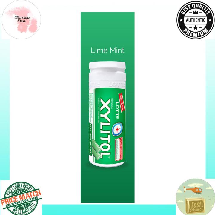 Lotte Xylitol Chewing Gum, Sugar Free, Lime Mint Flavor, Halal for Healthy Teeth & Gums 27gm (Pack of 3)