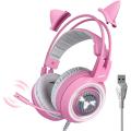 SOMiC G951rosa Casque de jeu Rose Kat écouteur avec lames Virtuell 7.1 et lumière LED, microphone pour ordinateur, PS4, ordinateur portable Ã petite amie, femme (prise USB) USB-Buchse Rose. 