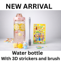 2000L Water Bottle with Straw,Brush,3D + 2D Strickers Transparent Portable Travel water bottles for Fitness,BPA-Free Hydration Bottle with Time Markers, Large Capacity Leakproof Water bottle. 