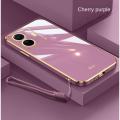 VIVO Y77 5G Luxury Square Edges Plating Back TPU Soft Phone Case with Lanyard Glossy Casing. 