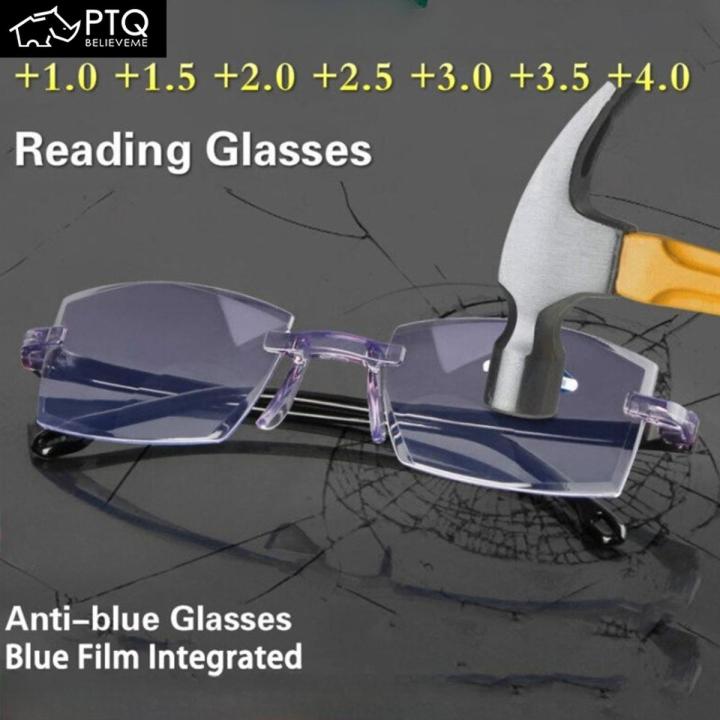 Anti-blue Light Reading Glasses for Olds Frameless Reading Presbyopic Eyewear Anti-radiation Scratch High-definition Lightweight Eyeglasses 0-4.0