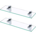 Wall Mounted Clear Glass Bathroom Shelf, 18 inch Glass Shelf for Bathroom with Heavy Duty Brackets White, Glass Floating Shelf Brackets. 