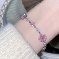 Fashion Exquisite Pink Crystal Flower Bracelets For Women Girls Sweet Sparkling Light Luxury Bracelet Party Jewelry Gift Qoddess. 