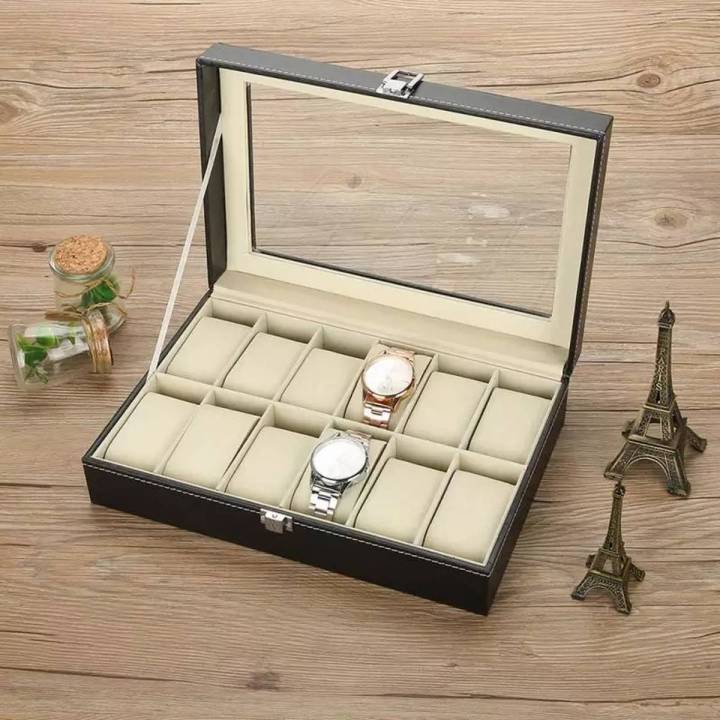 12 Grids PU Leather Watch Display Case Storage Box Organizer Watch Jewelry Display Box