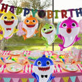 Yellow Baby Sharkk Shape Foil Balloon Decoration Cartoon Foil Balon For Baby Boy & Baby Girl Birthday Decoration Pre School Kids Born Day Celebration Helium Baloon Reusable Balloon For Birthday Parties Decor Cartoon Fish Party Supplies. 