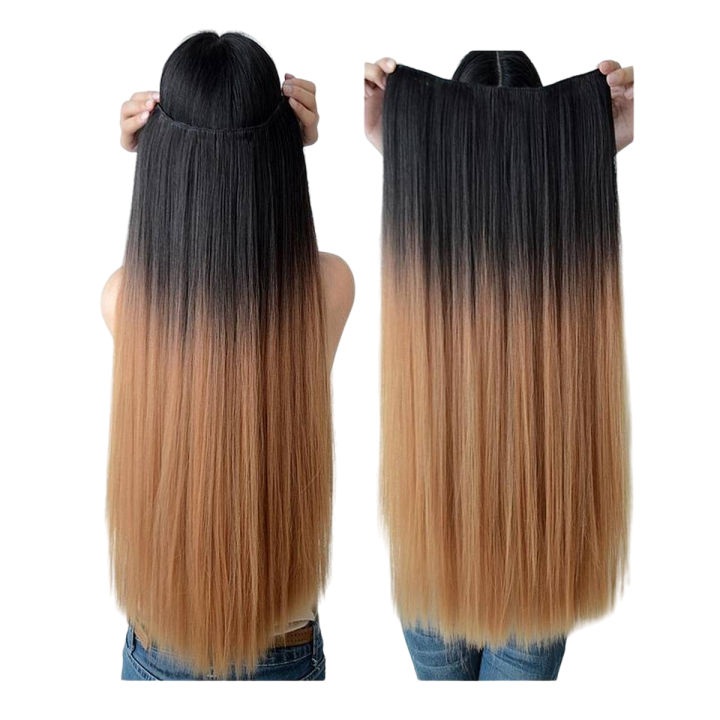 Clip-in Dip Dye Ombre Hair Extensions Black to Light brown - 30 INCH