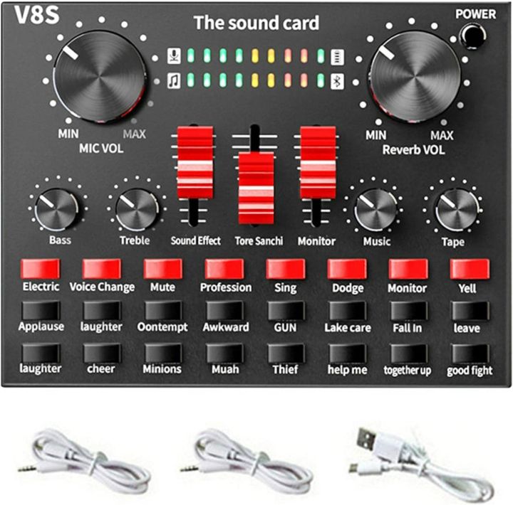 V8S V8  Sound Card with Bluetooth Professional Recording Mixer Audio Interface Studio Phantom Power PC Microphone for Live Stream