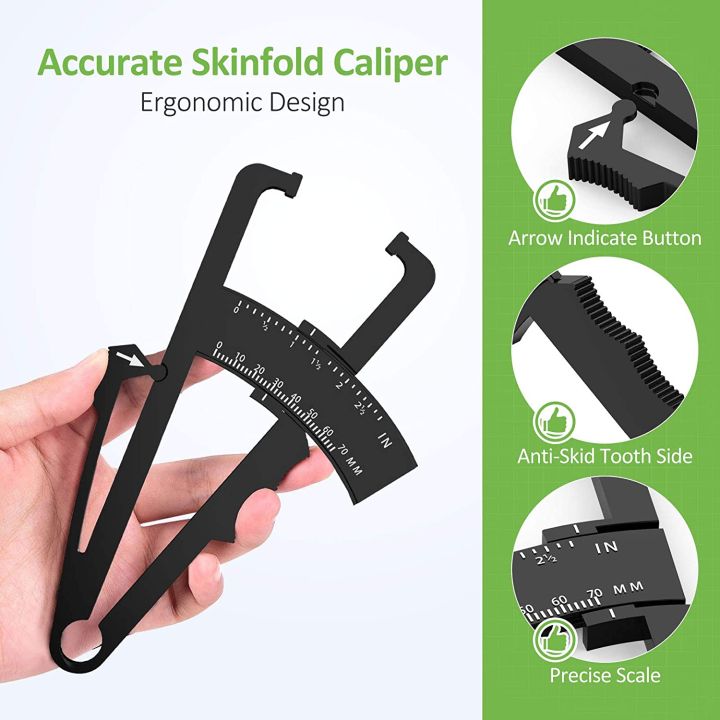 Body Fat Caliper Measuring Device Combination And Body Fat Percentage Measurement Chart To Measure Male And Female Body Fat