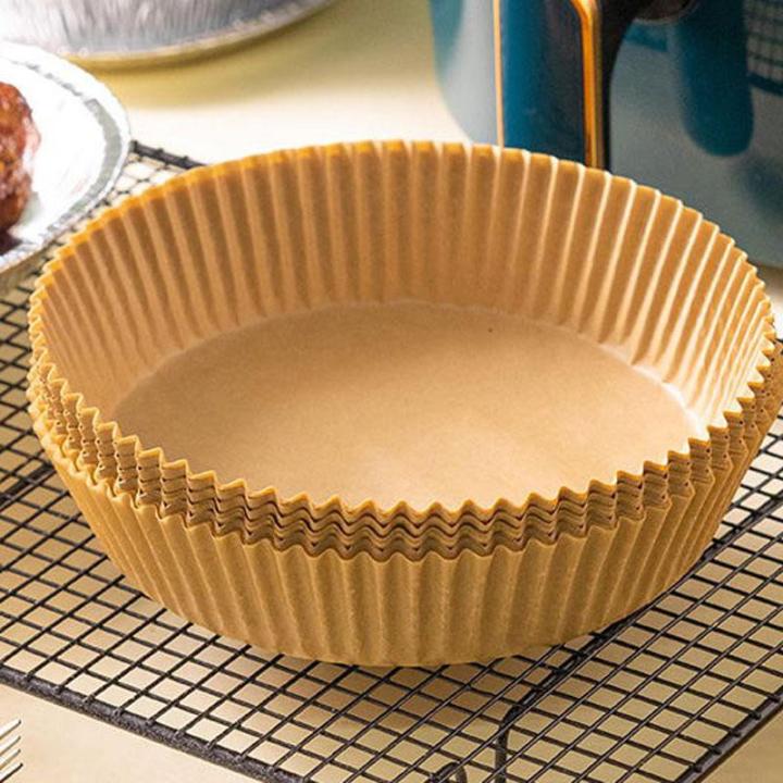 AIR FRYER LINERS 50 pcs | Disposable Paper Liner Non-Stick Mat Steamer Round Paper Baking Mats | Water-Proof Parchment Paper for Air Fryer | BuyVogue