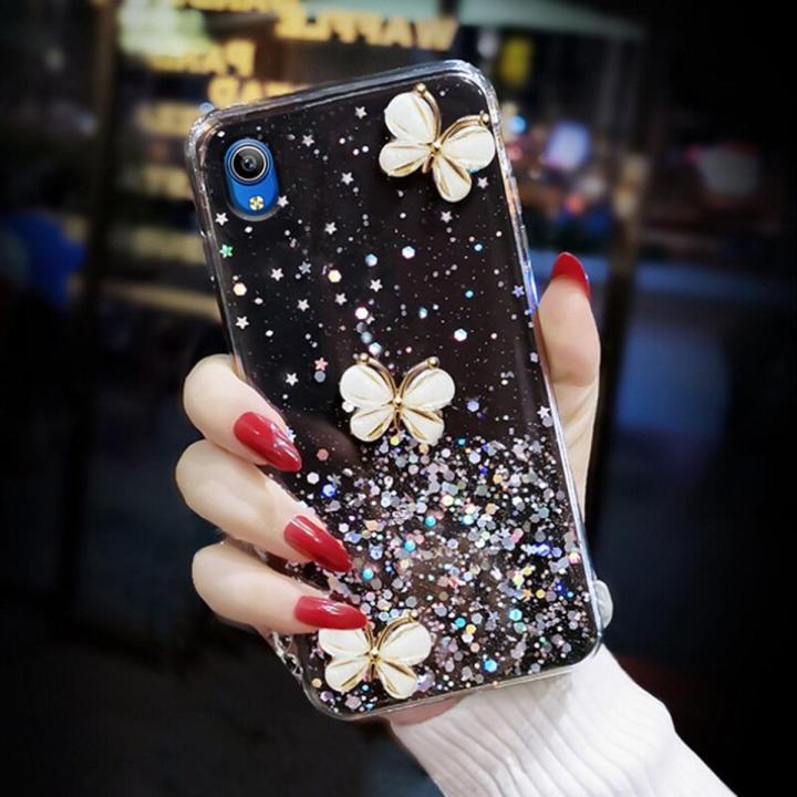 For Vivo Y90 Back Cover Luxury 3D Diamond Butterfly Shiny Glitter Gold Foil Space Starry Cases Clear Soft Silicone Bumper Mobile Phone Case for Girls Boy