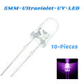 Pack of 10 - Crystal Clear 5mm UV Ultraviolet Led. 