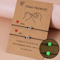 2Pcs/Set Promise Bracelets Friendship Couple Matching Bracelet Luminous Heart Bead Elastic Rope Valentine's Day Gift. 