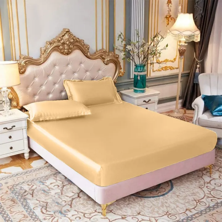 Silk%20Fitted%20Bedsheet%20Plain%20King%20Size,%203%20Piece%20Printed%20Fancy%20Silk%20Fitted%20Bed%20Sheet%20King%20Size%20with%202%20Silk%20Pillow%20Covers,%20Silk%20Bed%20Sheet%20King%20Size%20Fancy%20has%20Soft%20and%20Elegant%20Feel%20-%20Image%203