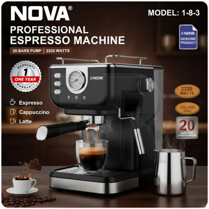 NOVA%20Espresso%20Coffee%20Maker%2020%20Bar%202200W%20%E2%80%93%20Cappuccino,%20Latte%20&%20Espresso%20Machine%20with%20Milk%20Frother,%201.5L%20Water%20Tank,%20Dual%20Stainless%20Steel%20Filters,%20Cup%20Warming%20Tray%20%E2%80%93%20Best%20Coffee%20Maker%20for%20Home%20&%20Office%20Use%20(Model%201-8-3)%20-%20Image%202