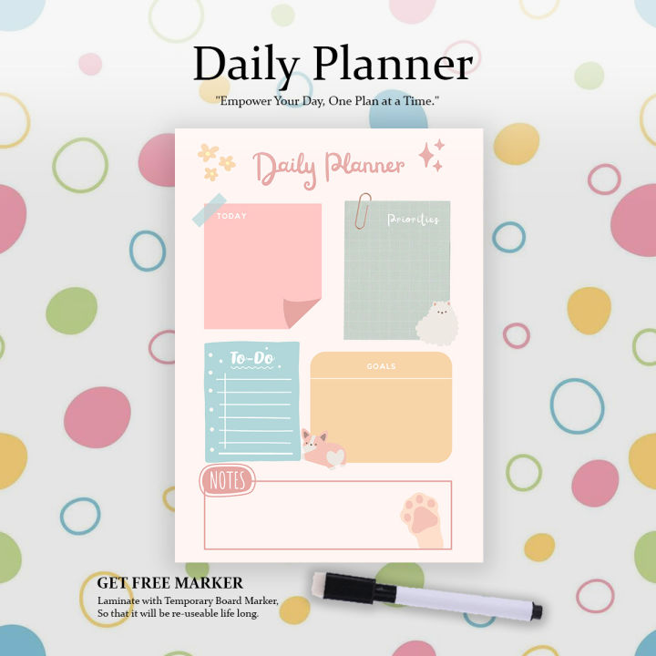 Daily Planner A4 Size Laminated Task Management Board with Marker and Duster